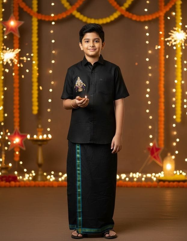 Boys Black Ayyappa Printed Shirt